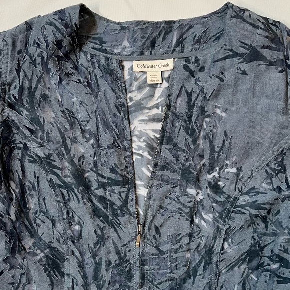 Coldwater Creek Zip Front Jacket‎ Slate Blue Burn Out 3/4 Sleeve Sz M 10-12 EUC - Picture 4 of 10